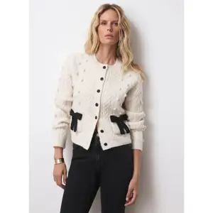 Mint Velvet Cream Bow Detail Wool Blend Cardigan